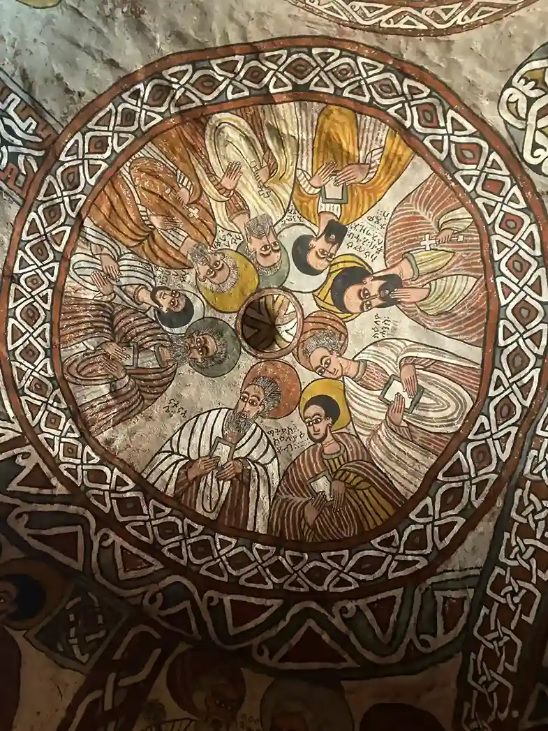 Painted dome fresco inside the rock-hewn church of Abune Yemata Guh, Agame Mountains, Tigray