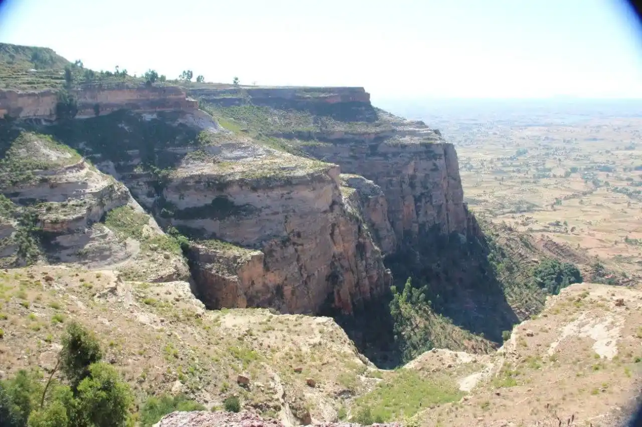 Panoramic view of the Agame Mountains escarpment overlooking the valley, Tigray, Ethiopia
