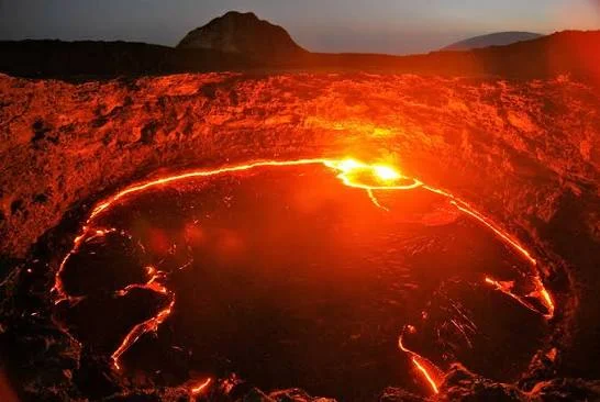 Glowing lava lake at Erta Ale volcano in the Afar region, Ethiopia