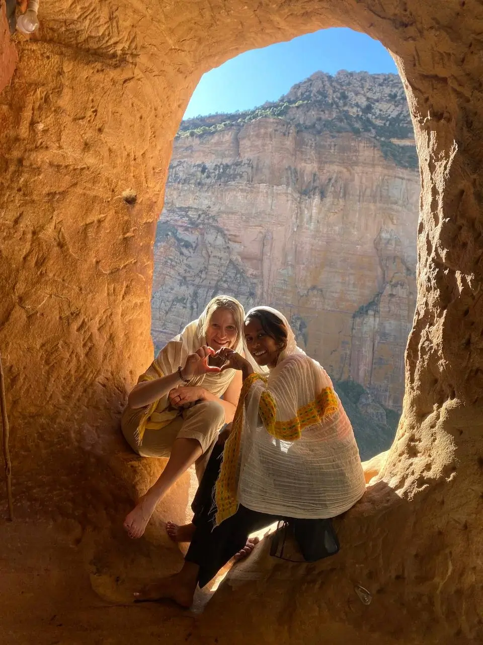 Nigisti Solomon overlooking the Tigray highlands from a rock-hewn church near Gheralta, Ethiopia